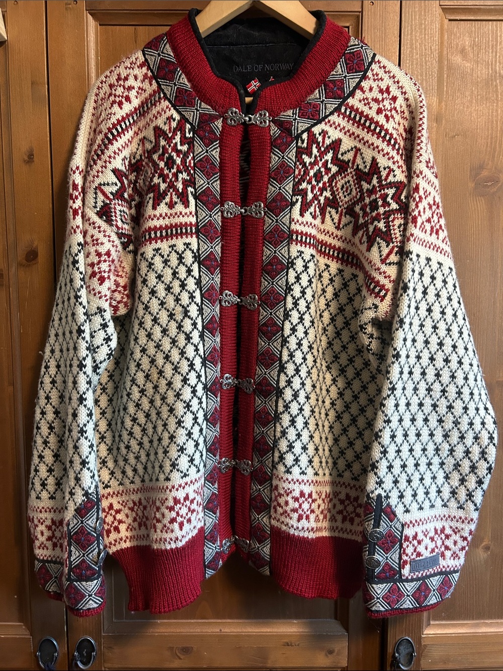 Women’s Dale of Norway Red, Cream & Black Nordic Wool Cardigan